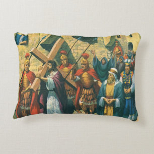 Jezus Christus die het Kruis draagt naar zijn Krui Accent Kussen