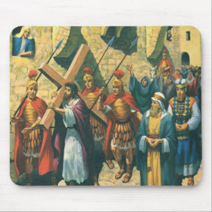 Jezus Christus die het Kruis draagt naar zijn Krui Muismat
