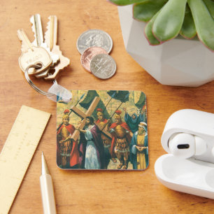 Jezus Christus die het Kruis draagt naar zijn Krui Sleutelhanger