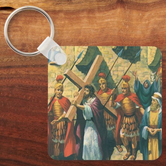 Jezus Christus die het kruis draagt naar zijn krui Sleutelhanger (Voorkant)