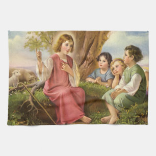 Jezus Christus die kinderen onderwijst, antieke go Theedoek