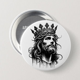 Jezus Christus draagt Koningen Kroon illustratie K Ronde Button 7,6 Cm
