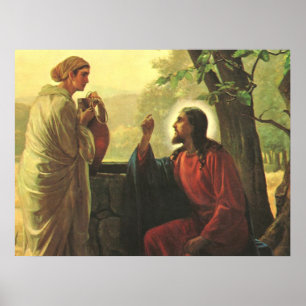 Jezus Christus en de goede Samaritaan bij de put Poster