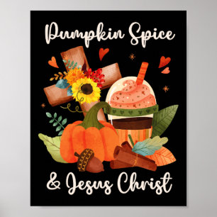Jezus Christus en Pomkin Spice Autumn Herfst Coffe Poster