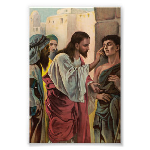 Jezus Christus geneest de blinde man Foto Afdruk
