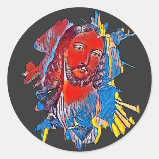 Jezus Christus Gezichtsheilig hart Abstracte kunst Ronde Sticker (Voorkant)