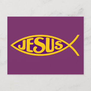 JEZUS CHRISTUS ICHTHYS VISREDDING PAARSE GOUD BRIEFKAART