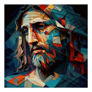 Jezus Christus in turquoise en amber geometrische Perfect Poster