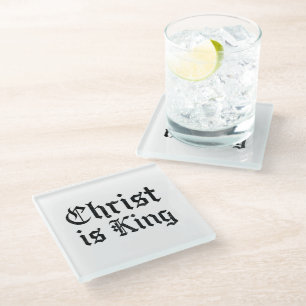 Jezus Christus is Koning Gotische Blackletter Grun Glazen Onderzetter