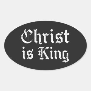 Jezus Christus is Koning Gotische Blackletter Grun Ovale Sticker