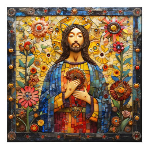 Jezus Christus Kleurrijk Mozaïek Foto Afdruk