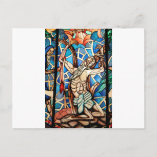 Jezus Christus kruisbeeld met een gekleurd glazen  Briefkaart