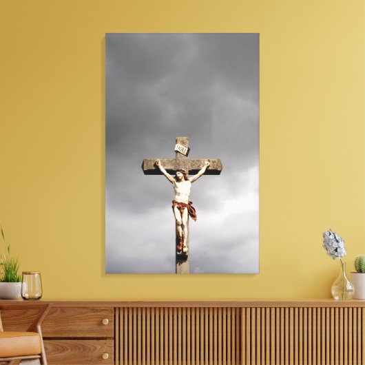 Jezus Christus kruisbeeld sculptuur Canvas Afdruk (Insitu (Woonkamer))