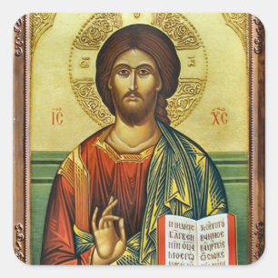 Jezus Christus met de evangeliën Orthodox Icoon Vierkante Sticker