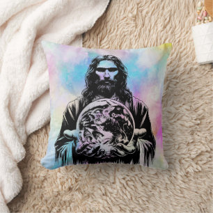 Jezus Christus met de wereld Kunst illustratie Kussen