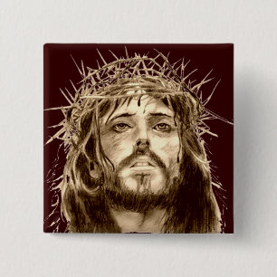 Jezus Christus met een Kroon van Thorns Vierkante Button 5,1 Cm