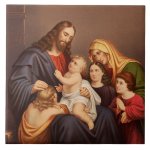 Jezus Christus met Kinderen Premium Kunst Kunstwer Tegeltje