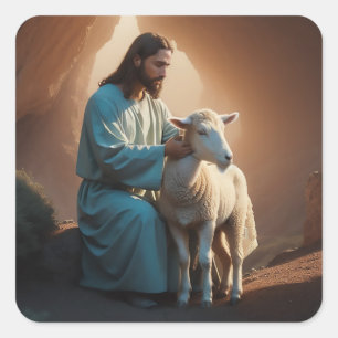 Jezus Christus met Lam Vierkante Sticker