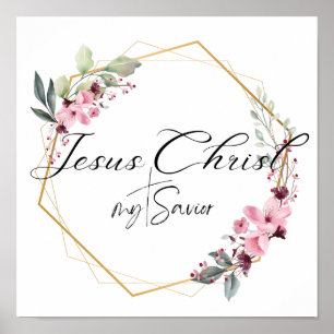 Jezus Christus mijn Savior Floral Gold Lijst Poste Poster