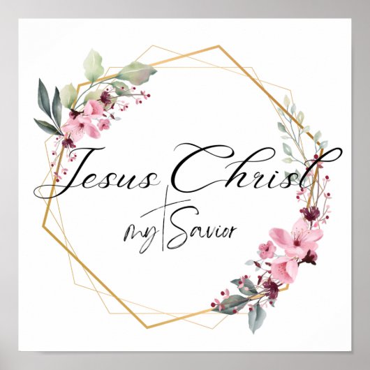 Jezus Christus mijn Savior Floral Gold Lijst Poste Poster (Voorkant)