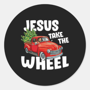 Jezus Christus, neem de rode wiel kerstak mee Ronde Sticker