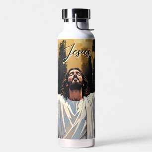 Jezus Christus Onze Redder Zwart en Goud Waterfles