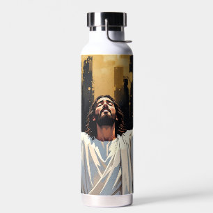 Jezus Christus Onze Verlosser Zwart en Goud Waterfles