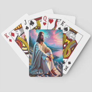 Jezus Christus reflecteert naast zachte kust Pokerkaarten