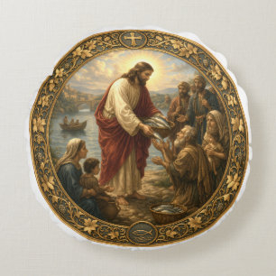 Jezus Christus voert vis aan de armen Rond Kussen