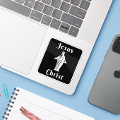 Jezus Christus (wit op zwart) Sticker (Laptop met iPhone)
