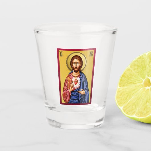 Jezus Christus, zoon van God, nieuw rood Shot Glas (Voorkant)