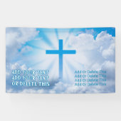 Jezus Cross White Clouds Blue Sky Beaming Paast Spandoek (Horizontaal)