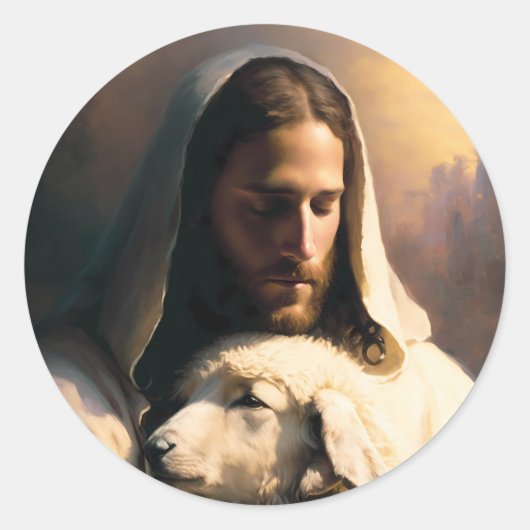 Jezus de Goede Herder Ronde Sticker (Voorkant)