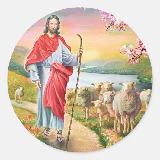 Jezus de herder ronde sticker (Voorkant)