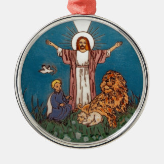 Jezus de Leon en de Lamb Metalen Ornament