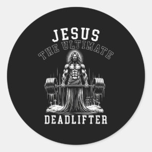 Jezus De Ultieme Deadlifter - Jezus Deadlifting Ronde Sticker