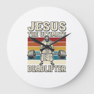 Jezus De Ultieme Deadlifter Vintage Vector Ontwerp Grote Klok