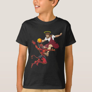 Jezus die de duivel basketballer Dunk oversteekt T-shirt