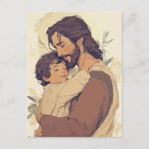 Jezus die een kind omhelst – Aanmoediging voor het Briefkaart