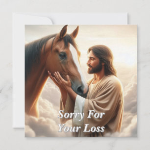 Jezus die een paard troost in de hemel feestdagenkaart