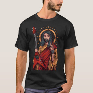 Jezus die heavy metal gitaar speelt t-shirt