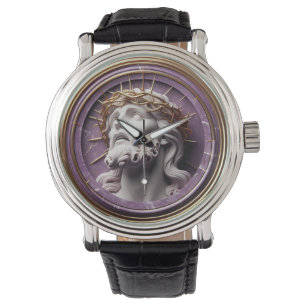 Jezus die in de hemel kijkt met doornen horloge