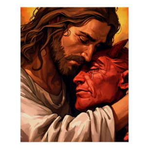Jezus die Lucifer troost Perfect Poster