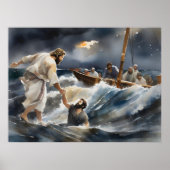 Jezus die Petrus uit het water hielp Poster (Voorkant)