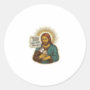 Jezus Dode Telefoon Geen Muziek Zwaar Tillen Gym H Ronde Sticker