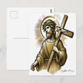 Jezus draagt gouden kruis met genade briefkaart (Voorkant / Achterkant)