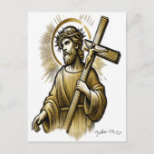 Jezus draagt gouden kruis met genade briefkaart (Voorkant)