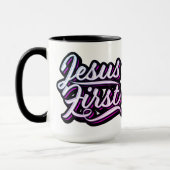 Jezus eerst roze en paars mok (Links)