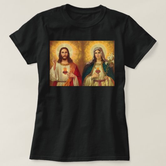 Jezus en Afbeelding van het Geheilig hart en immac T-shirt (Design voorkant)