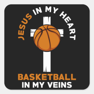 Jezus en Basketball Christelijk Gezegde Vierkante Sticker